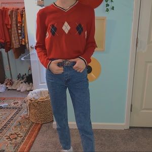 Red argyle sweater!